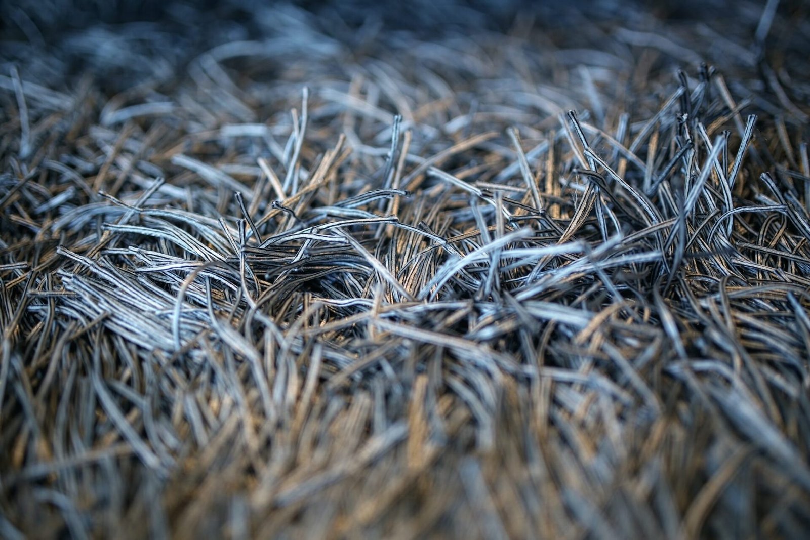 Close-up of textured gray shag carpet fibers